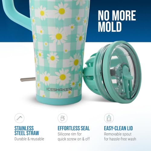 Image of Ice Shaker 40 oz Tumbler with Handle and Straw | 40oz Daisy| Cold for 30+ Hours | 2-in-1 Tumbler Shaker Bottle | Odor-Free 40 ounce Bottle for Water, Protein Shakes, Smoothies, Cocktails
