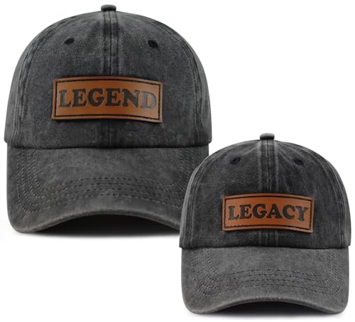 Image of 2PCS Legend and Legacy Baseball Cap for Dad Son, Adjustable Cotton Leather Patch Parent-Child Hat…