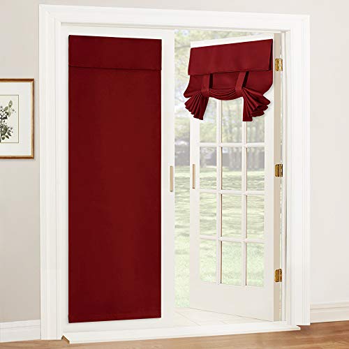 RYB HOME Blackout Door Curtain - Privacy Thermal Insulated Front/Tricia/Patio French Door Window Curtains Sidelight Curtain Tie up Shade, W34 x L69 inch, 1 Panel, Red