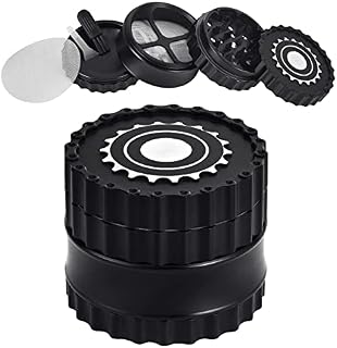 Premium Herb Grinder, Metal Grinder 2.5 Inches 4 Piece Pollen Catcher Durable Aluminum Alloy Spice Grinder Pyramidal Sharp Tooth Chain Shape for Kitchen (Black)
