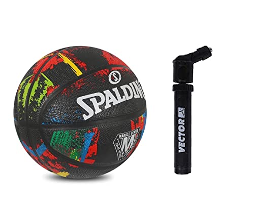 Spalding Marmor Offizieller Basketball Ball Größe 7 für Frauen NBA roter Ball mit Pumpe