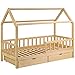 Riverbank Kinderbett 90x200 mit Rausfallschutz - Kinder Hausbett aus Kiefer Holz mit Schubladen & Rollrost | Stabiles Haus Bett für Mädchen & Jungen | 90 x 200 cm Jugendbett Massivholz Natur Hell