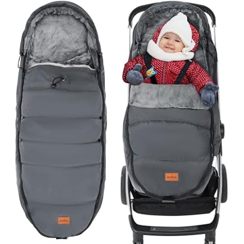 Zooawa Stroller Bunting Bag Universal, Waterproof Baby Stroller Footmuff, Christmas Gift Stroller Sleeping Bag for Cold Weather, Extra Thick, Fits 6-36 Months Baby, Gray Cover