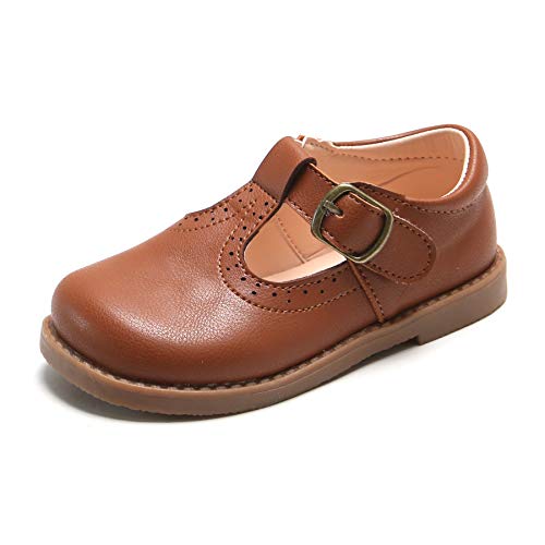 Girls School T-Strap Uniform Dress Shoes Oxford Leather Flats (Toddler/Little Kid)