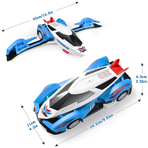 Rusee Transforming Airplane Toys, Automatic Transform Car Electric Sport Racing Hobby Toy Car With Music And Led Light For Kids Boys Girls Christmas Birthday Gifts (Blue) #TOP1