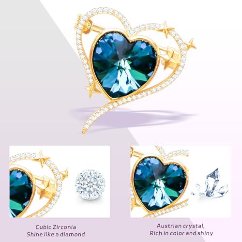 Image of Brooches For Women,14k Gold Plated Copper,Crystal Brooch,Love Brooch,Heart Brooches,Brooches Pin for Birthday, Christmas,Valentines, Wedding Parties, Anniversaries,Mother's Day