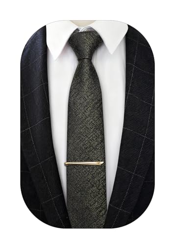 Image of Barry.Wang Skinny Ties for Men Cashmere Wool Blend Necktie with Tie Clip | Tie and Tie Clip Set, Cashmere Wool Blend, Textured Woven Stripe, 2.76 x 63 Inches, Extra Long Slim, Wedding Work Winter
