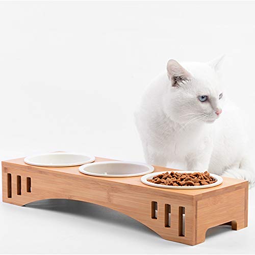 Petsoigné Basic Cat Bowls With Wooden Stand Pet Dining Table Cat Feeder With Bamboo Stand For Cats And Puppy (3 Bowls, Ceramics) #TOP5