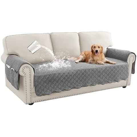 Turquoize Waterproof Couch Covers for Dogs Pet Protector Sofa Covers Washable Couch Seat Covers with Side Pocket for 3 Cushion Couch Teddy Fleece Dog Couch Cover Furniture Cover (Sofa, Gray) Cover
