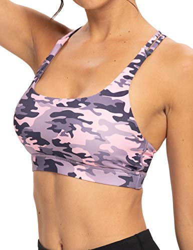 Yuanraner Longline Sports Bra For Women Padded Strappy Yoga Running Workout Bras Medium Support Tank Tops Pinkpurple Camo-L Bx201 #TOP1