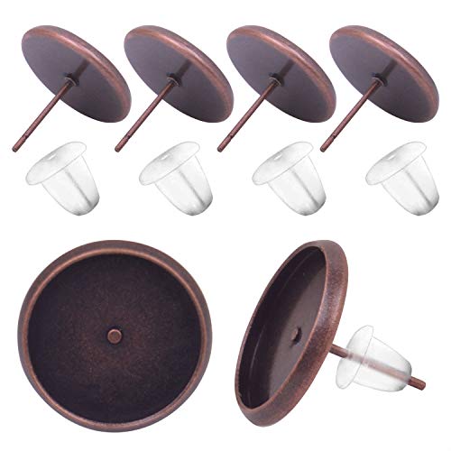 Bronagrand 50 Pieces Stainless Steel Stud Earring Cabochon Setting Post Cup For 12Mm And 50 Pieces Clear Rubber Earring Safety Backs #TOP15