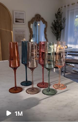 Saludi Colored Champagne Flutes, 6.5Oz (Set Of 6) Stemmed Multi-Color Champagne Glass - Great For All Occasions And Gifts - Luxury, Durable, Hand-Blown #TOP4
