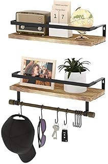 HuTools Rustic Wall Shelves Set of 2 Floating Shelf Wall Mounted with Towel