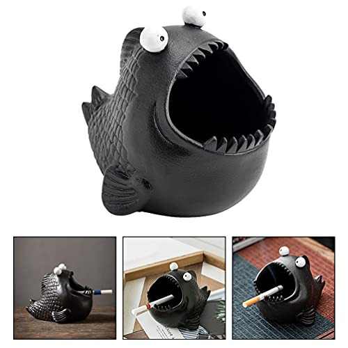Beavorty Ceramic Ashtray Piranha Fish Figurine Fish Statue Cigarettes Smoking Ashtray Candy Dish For Home Party Car Dashboard Decoration #TOP6