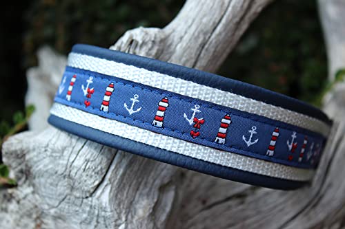 Maritimes Hundehalsband Leder mit Gravur erhältlich
