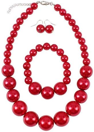 Women's Large Big Simulated Pearl Statement 19" Necklace Bracelet and Earrings Jewelry Set Stocking Stuffers