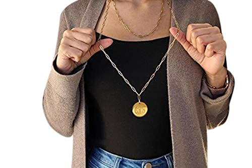 Long Double Paper Clip Chain Monogram Necklace - Silver or Gold Finish