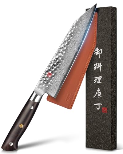 Japanese Chef Knife Kitchen Knife with 67 Layers Damascus Steel AUS-10 Core Professional Damascus Knife with Full-Tang Ebony Wood Handle and Premium Gift Box (8.27 Inch Kiritsuke Knife)