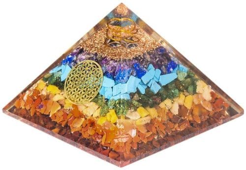 Image of Seven Chakra Orgonite Pyramid fillup with Natural Agate Stone Chips. for Reiki, Crystal Healing, Fangshui, Meditation, Gifting and Home Decor.(7 Chakra Orgonite, 2 inchin)