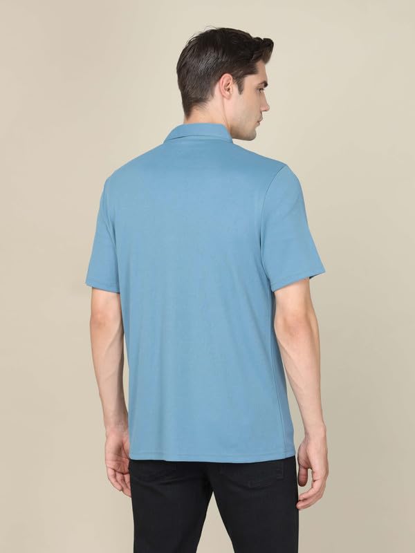 Image of TECHNOSPORT Men's Black Solid Regular Fit Spread Collar Casual Shirt with TECHNOCOOL+