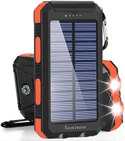 Solar Charger Power Bank 20000mAh Waterproof Portable External Backup Battery Charger Built-in Dual USB/Flashlight and Compass for All Cell Phone and Electronic Devices(Black & Orange)