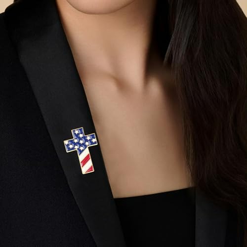 Image of Rhinestone Brooch Pins for Women, Vintage Crystal Enamel Brooches, American Flag Pin Patriotic Lapel Pins Gift for Suit Clothes Bag Accessories
