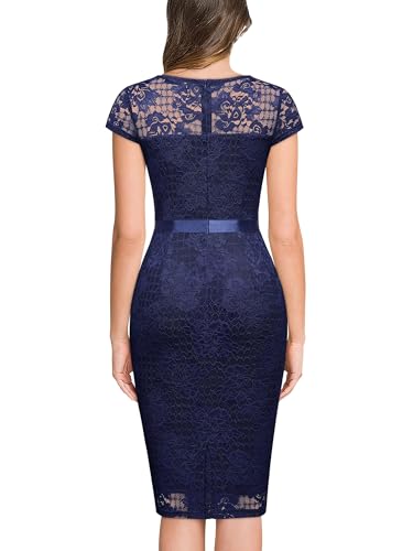 Miusol Women's Retro V Neck Elegant Floral Lace Short Sleeve Cocktail Dress2