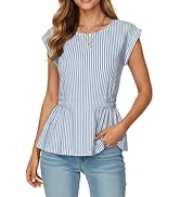 Disamer Womens T Shirts Short Sleeve Spring Striped Babydoll Pleated Blouses Tunic 2026 Vacation ...