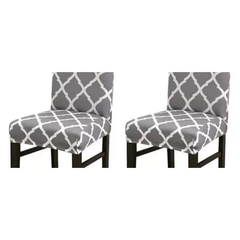 Sosha Home Decor Velvet Stretchable, Removable & Washable Printed Short Dining Chair Cover/ Protector/ Seat Slipcover (Diamond Grey, Pack of 2)