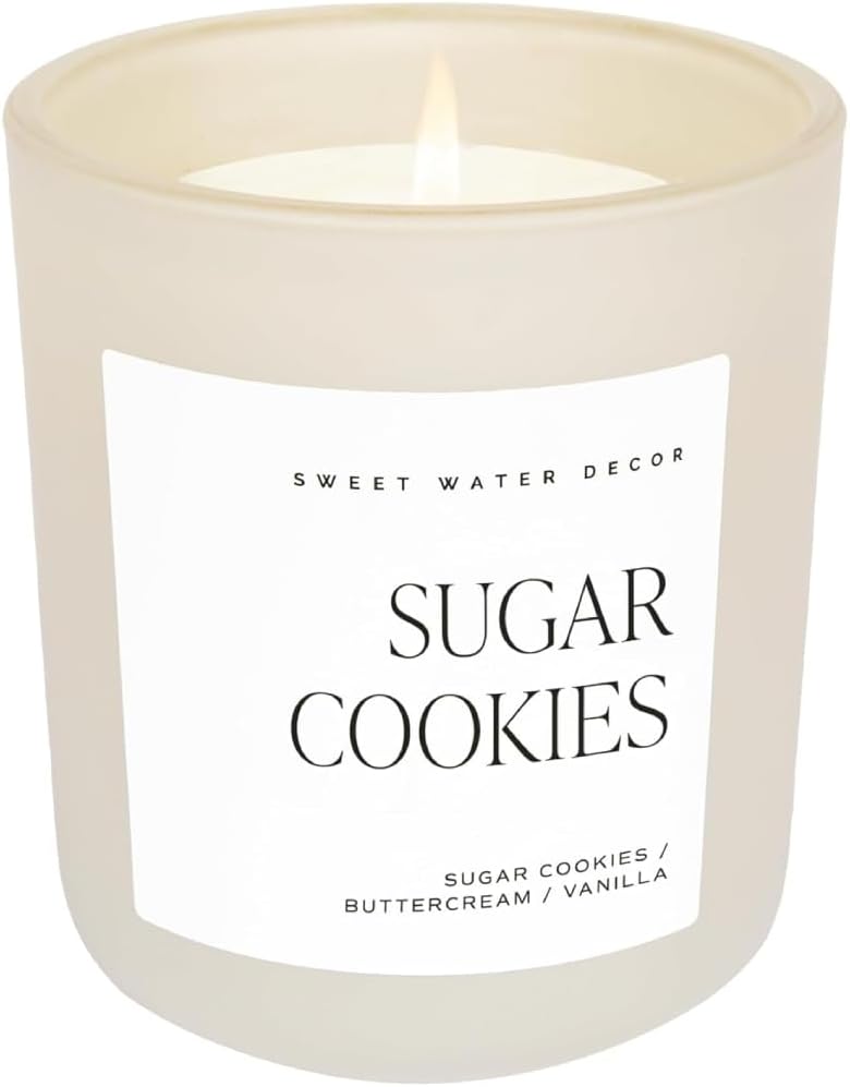 Sweet Water Decor Sugar Cookies Candle |=0 Sugar Cookies, Buttercream Frosting, and Vanilla Scented Candle for Home - 15oz Clear Jar, 70+ Hour Burn Time, Made in The USA