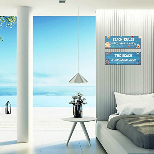 Wooden Beach Sign Ocean Theme Wooden Wall Decor The Beach is My Happy Place Beach Rules Sign Wall Art for Home Swimming Pool River Beach Farmhouse Garden Outdoor Funny Wall Decor - Image 6
