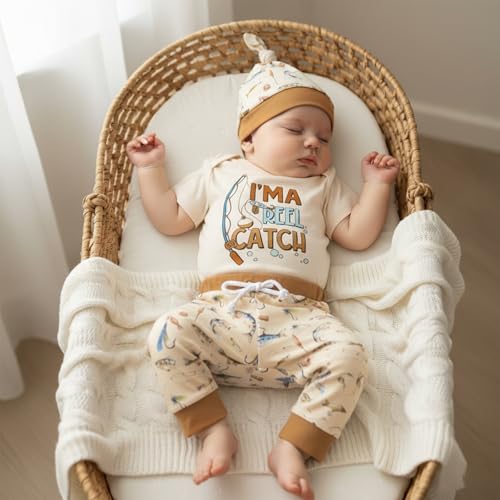 Image of Amnnchya Newborn Baby Boy Clothes Fishing Short Sleeve Romper Shirt Tops Pants Summer Spring Outfits Cute Hat Set