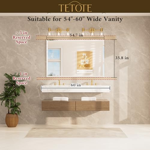Image of TETOTE 55 inch x 36 inch Large Mirror with Frameless Tempered Beveled Edge for Vanity and Bathroom