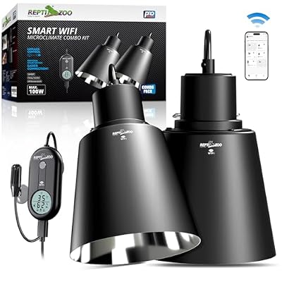 REPTI ZOO Smart WiFi Deep Dome Lamp Fixture & Thermostat Hygrostat Controller with Timing Combo, Reptile Light Fixture Reflector Cap, Day-Night Temperature & Humidity Monitor Control for Reptile Tank