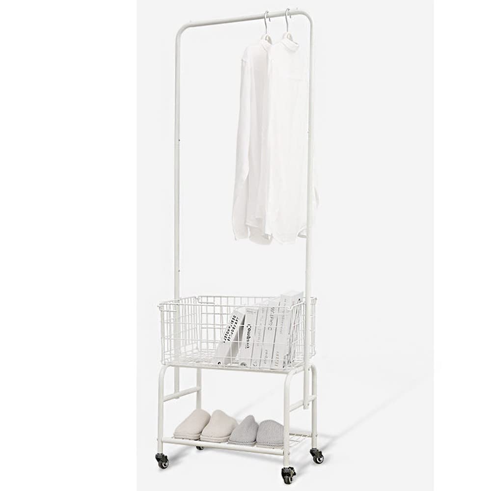 Portemanteau roulant 4 en 1 blanc 56x36x170 cm avec panier à chaussures et tringle