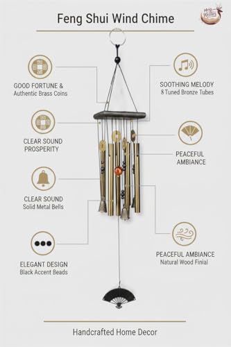 Image of Decorative Wind Chime for Home | Wooden House with Bells Colourful Beads | Positive Energy Balcony Living Room Hall Garden Home Decor (Wind Chimes with 8 Tubes)