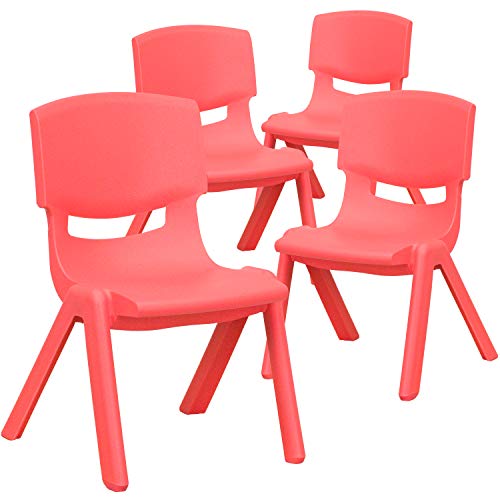 Image of EMMA + OLIVER Red Plastic Stackable School Chair, 10.5 inch Seat, 4-Pack