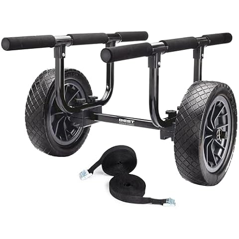 Best Marine and Outdoors Kayak Cart, Heavy Duty Dolly, 450lb Weight Capacity, Flat Free Airless Wheels, Adjustable Width Trolley Carrier, Canoe & Kayak Trailer Accessories Cover