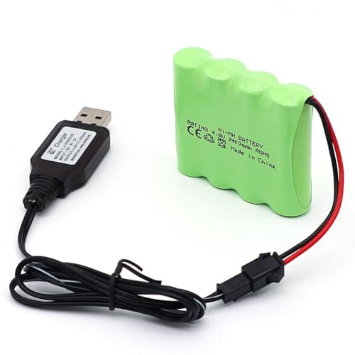 Image of AA 2400mAh 4.8V Rechargeable Ni-MH Battery Pack Replacement for RC Car Electric Toy Truck Construction Dumper Remote Control Toy Power Tool with USB Charging Cable (SM-2P Connector