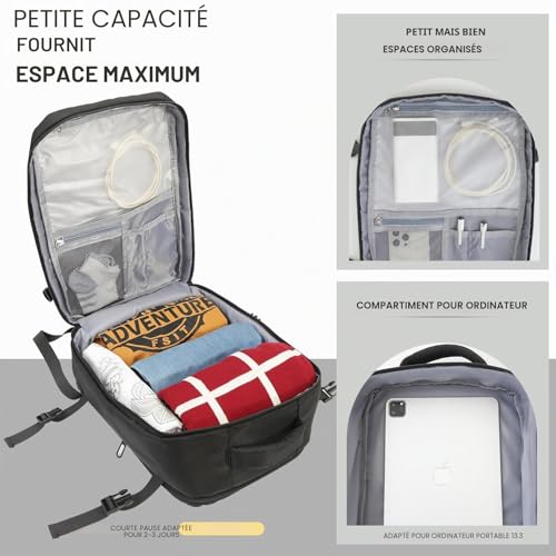 CNMTCCO Sac a Dos Voyage Cabine Avion 40x30x20 pour Ryanair - Valise Cabine 24L avec Port USB, Compartiment Ordinateur 14 Pouces, Bagage a Main Antivol pour Homme et Femme Noir – vue 5