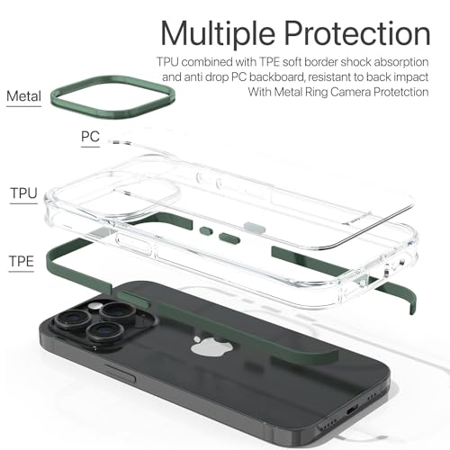 Image of Vaku Luxos Apex Series Back Cover Case for iPhone 15 Pro Metal Frame Camera Bump Scratch Resistant Slim Thin Military-Grade Protection - Green