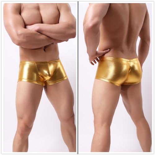 LuckyMoon Men's Shiny Boxer Shorts, Elastic Liquid Metallic Boxer Briefs, Low Waist Men's Sexy Boxer, Sparkly Hot Short Pants3