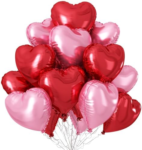 Pink Red Heart Balloons,12Pcs 18 Inch Light Pink Foil Love Heart ...