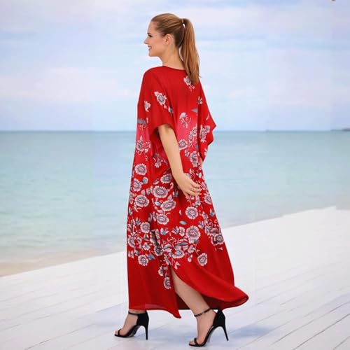 Image of Miss Lavish London Kaftan Dresses for Women,Beach Kaftan Coverups,Hawaiian Coverups for Women,Long Beach & Swimsuit Coverups,Plus Size African Caftan Dress,Moroccan Style Loungewear Red L