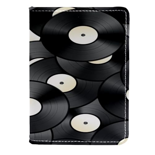VAPOKF Étui portefeuille de voyage en cuir pour passeport avec motif de disques vinyle vintage, 11,5 x 16,5 cm, multicolore, 11.5x16.5cm/4.5x6.5 in, Vintage