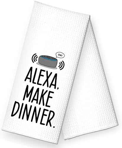 RZHV Alexa, Make Dinner Kitchen Towel, Funny Speakers Dish Towel Gift for Women Sisters Friends Mom Aunty Hostess Music Lover, Housewarming New Home, Dish Towel with Sayings