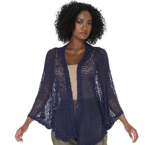 Image of SHU-SHI Lightweight Open Front Cardigan for Women Hollow Out Sweater Knitted Poncho Batwing Loose Popcorn Shawl Boho Wrap