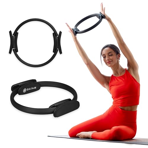 Gaiam Pilates Ring Fitness Circle – Lightweight & Durable Foam Padded Handles, Flexible Resistance Exercise Equipment for Toning Arms, Thighs/Legs & Core