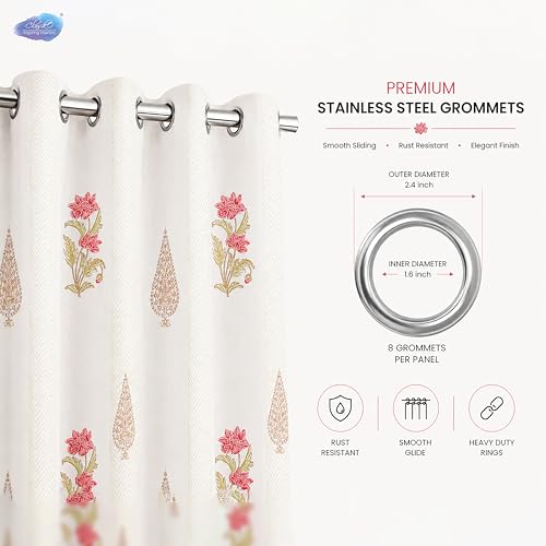 Image of Clasiko Block Print Sheer Window Curtains; 40% Light Filtering Linen Textured Curtains with Eyelets | Set of 2 | 54x60 Inches / 5 Feet | Royal Mandala