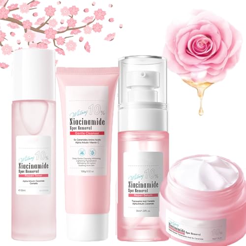 Skincare Set for Teenager Girls,4PCS Skincare Gift Set for Women,Rose Skin Care Sets & Kits with Nicotinamide,Face Serum&Face Moisturizer &Toner Cleanser,Rose Skin Care Gift Set,Teen Skincare Set
